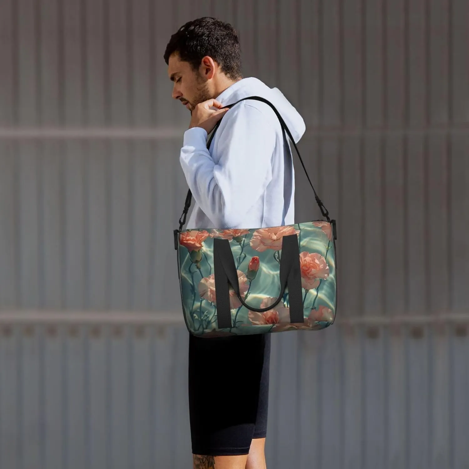 carnations water print Travel Duffel Bag, Sports Tote Gym Bag, Swim Pool Bag Large Shoulder Tote Bag for Beach Weekender, 202-406-121