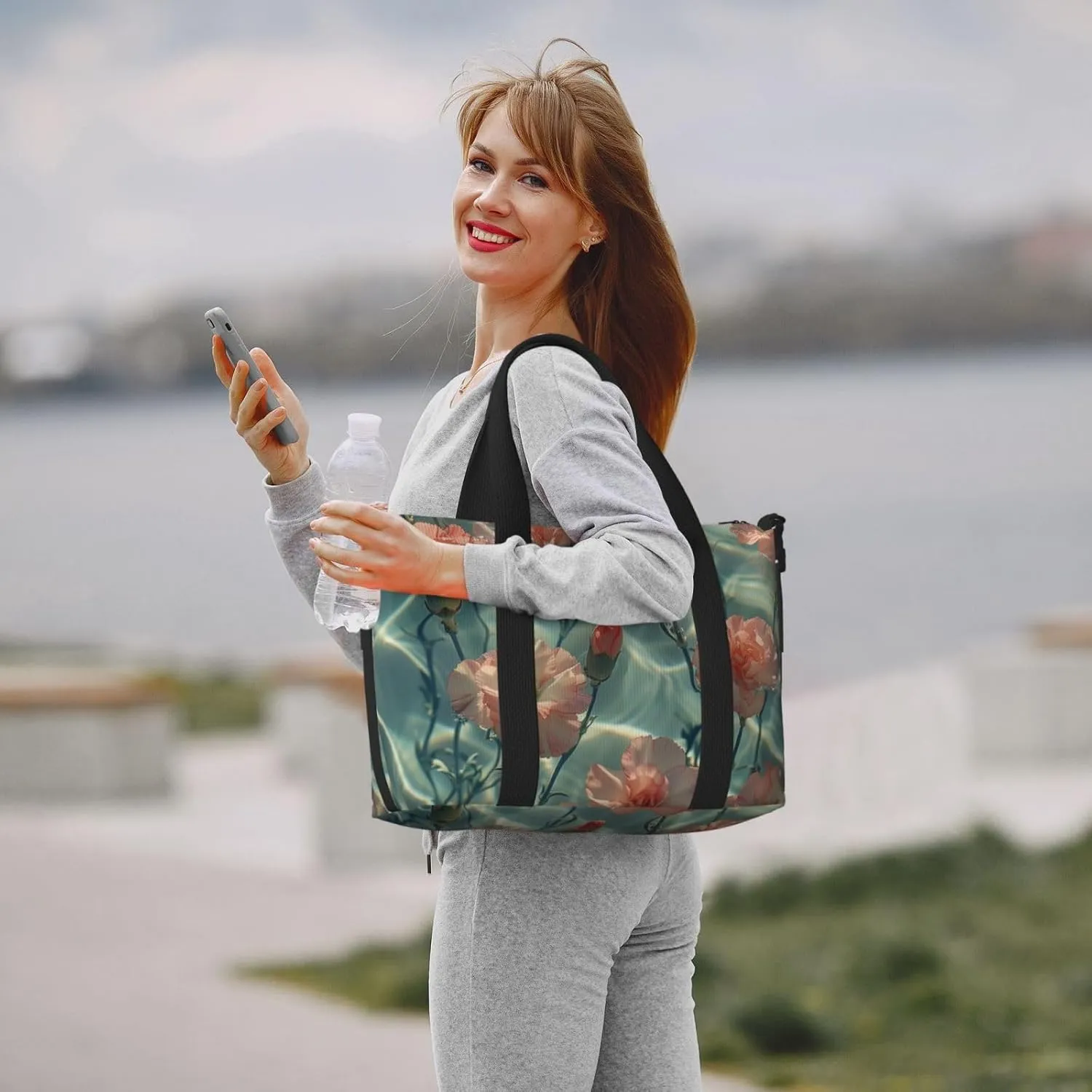 carnations water print Travel Duffel Bag, Sports Tote Gym Bag, Swim Pool Bag Large Shoulder Tote Bag for Beach Weekender, 202-406-121