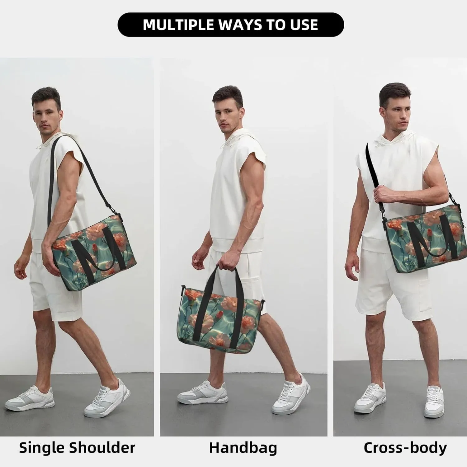 carnations water print Travel Duffel Bag, Sports Tote Gym Bag, Swim Pool Bag Large Shoulder Tote Bag for Beach Weekender, 202-406-121