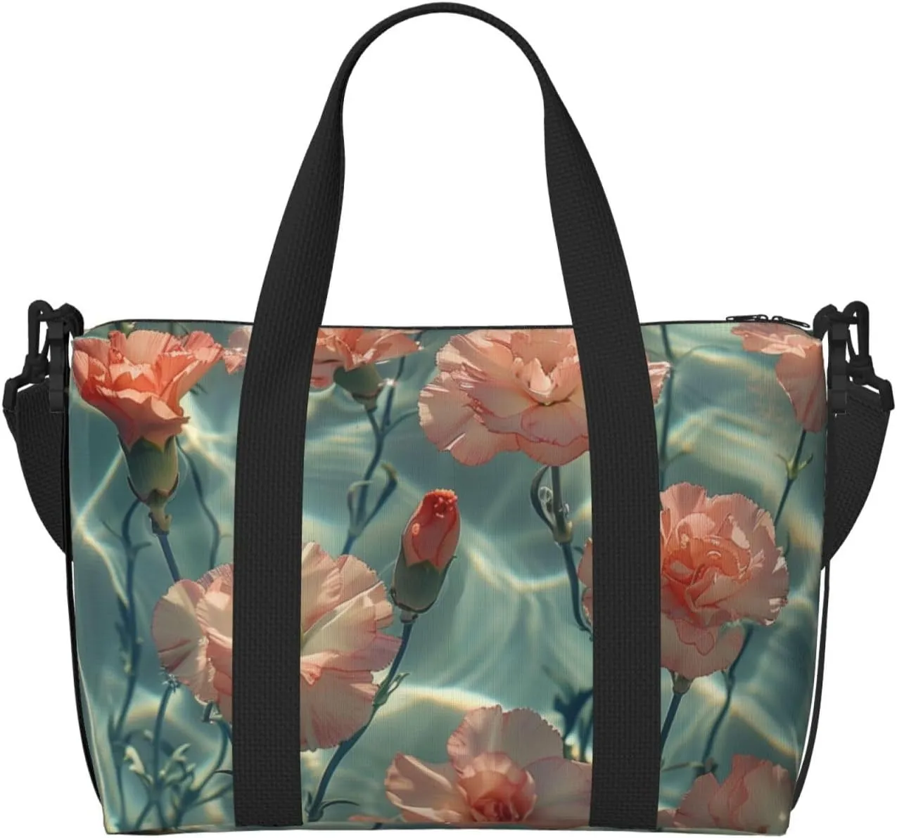 carnations water print Travel Duffel Bag, Sports Tote Gym Bag, Swim Pool Bag Large Shoulder Tote Bag for Beach Weekender, 202-406-121
