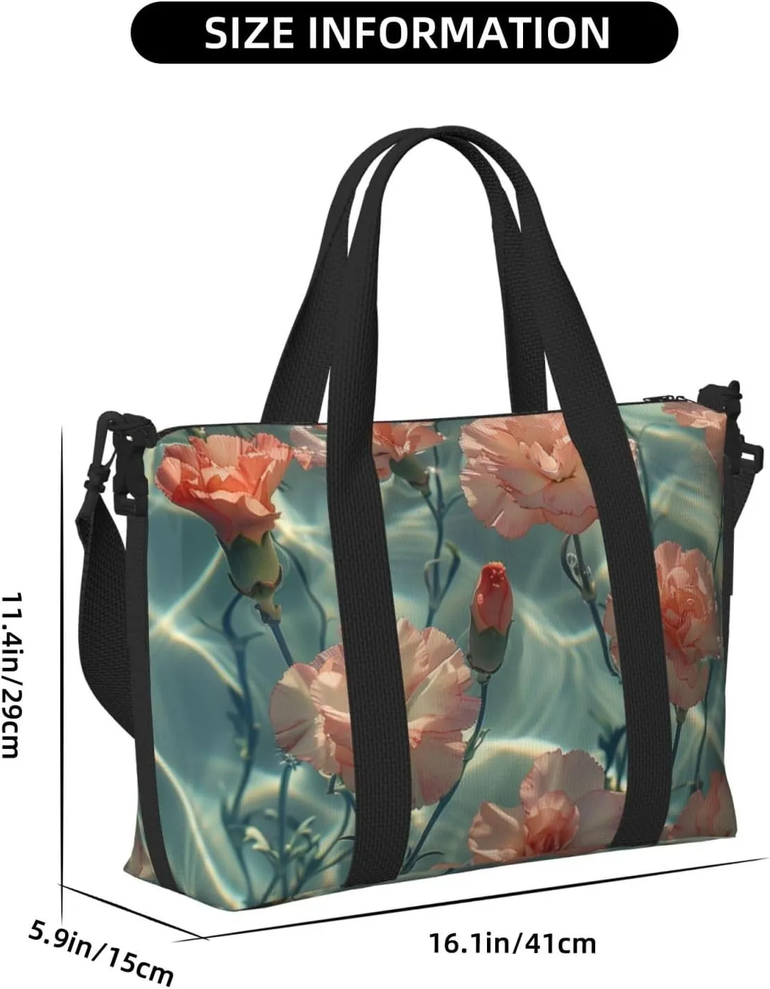 carnations water print Travel Duffel Bag, Sports Tote Gym Bag, Swim Pool Bag Large Shoulder Tote Bag for Beach Weekender, 202-406-121