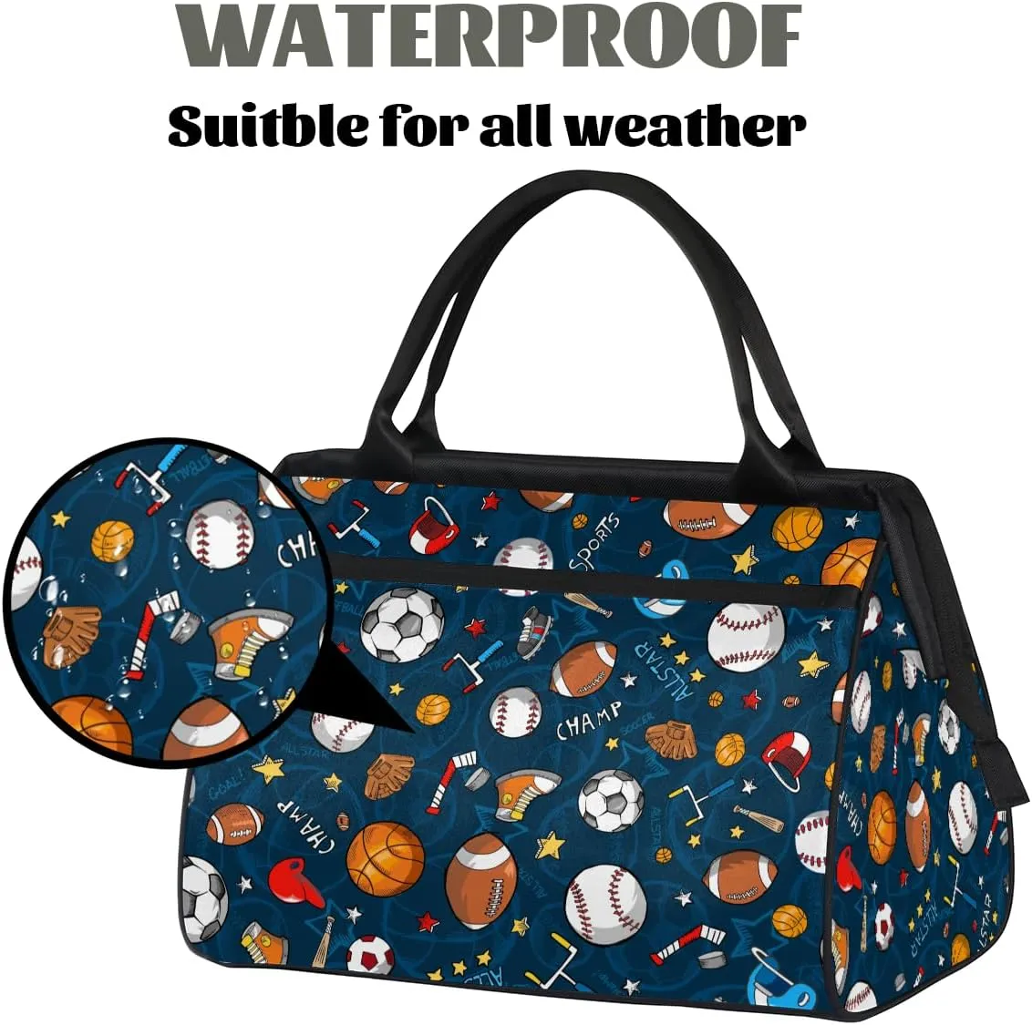Cartoon Baseball Football Sport Weekender Overnight Bag for Women Waterproof Carry On Travel Duffle Bags with Pocket Lightweight Sports Gym Tote Bag Large Luggage Workout Personal Item Hospital Bags