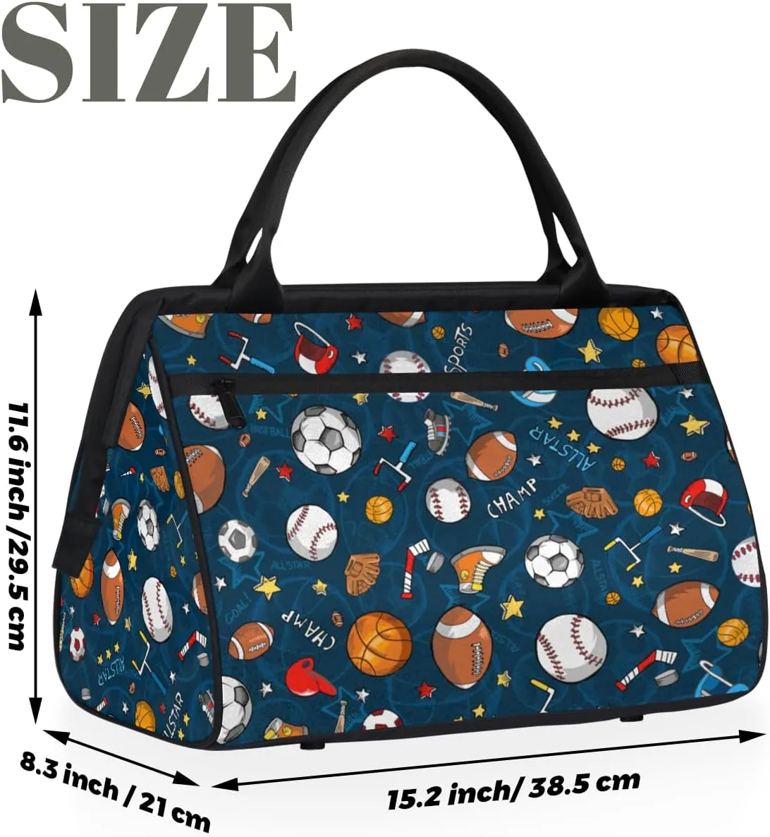 Cartoon Baseball Football Sport Weekender Overnight Bag for Women Waterproof Carry On Travel Duffle Bags with Pocket Lightweight Sports Gym Tote Bag Large Luggage Workout Personal Item Hospital Bags