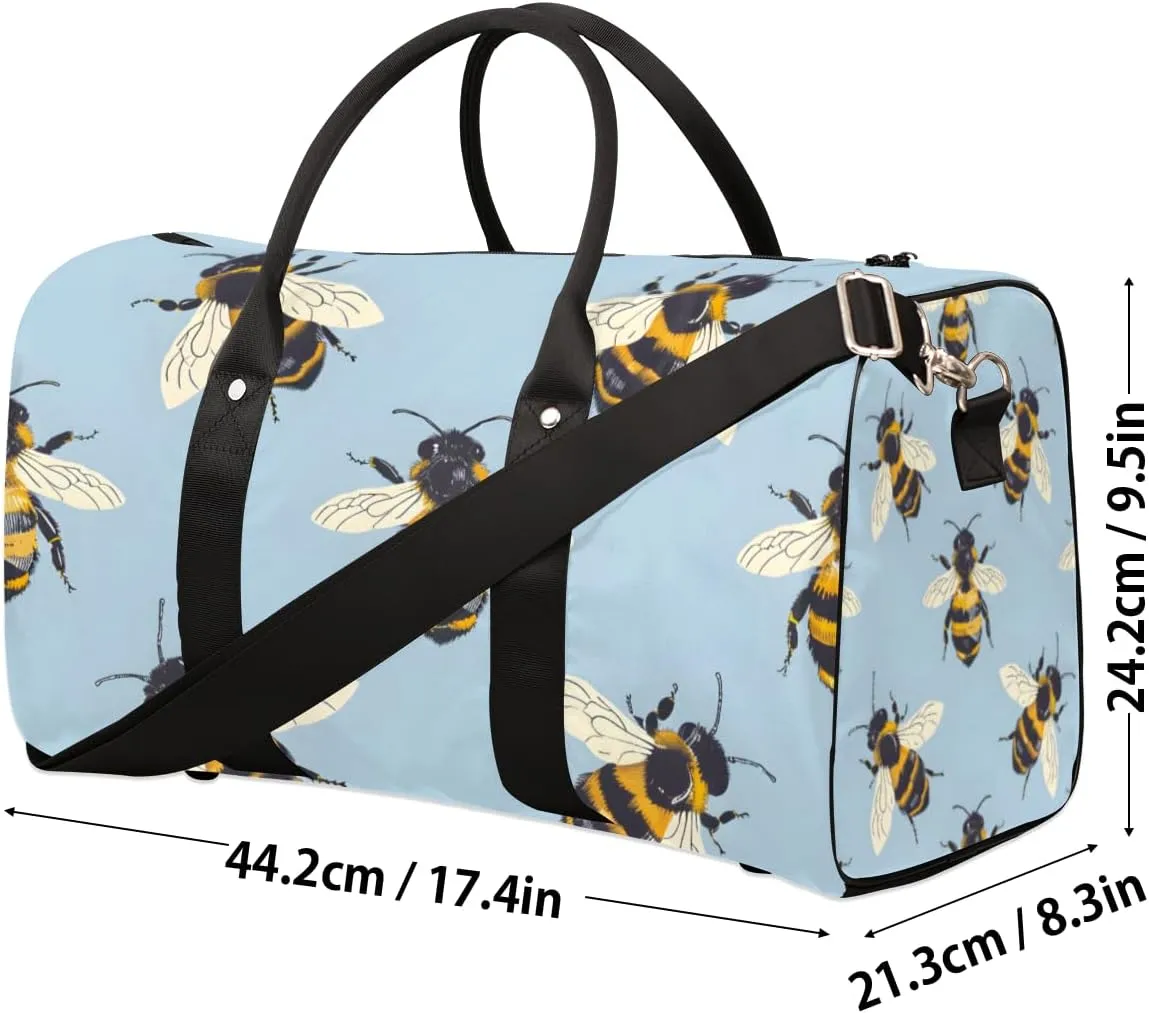 Cartoon Bee Travel Duffle Bag for Women Men Gym Duffel Foldable Bag Waterproof Weekender Kawaii Animal Duffle Tote