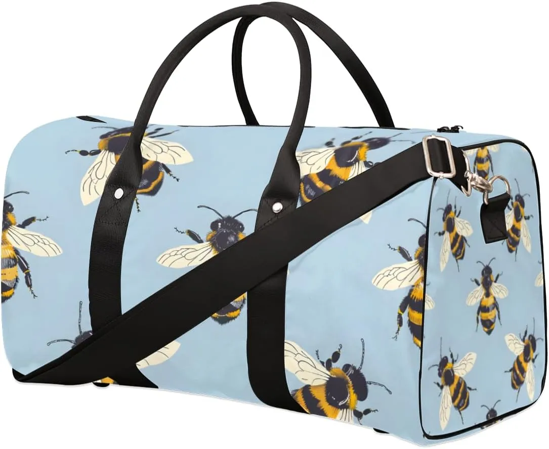 Cartoon Bee Travel Duffle Bag for Women Men Gym Duffel Foldable Bag Waterproof Weekender Kawaii Animal Duffle Tote