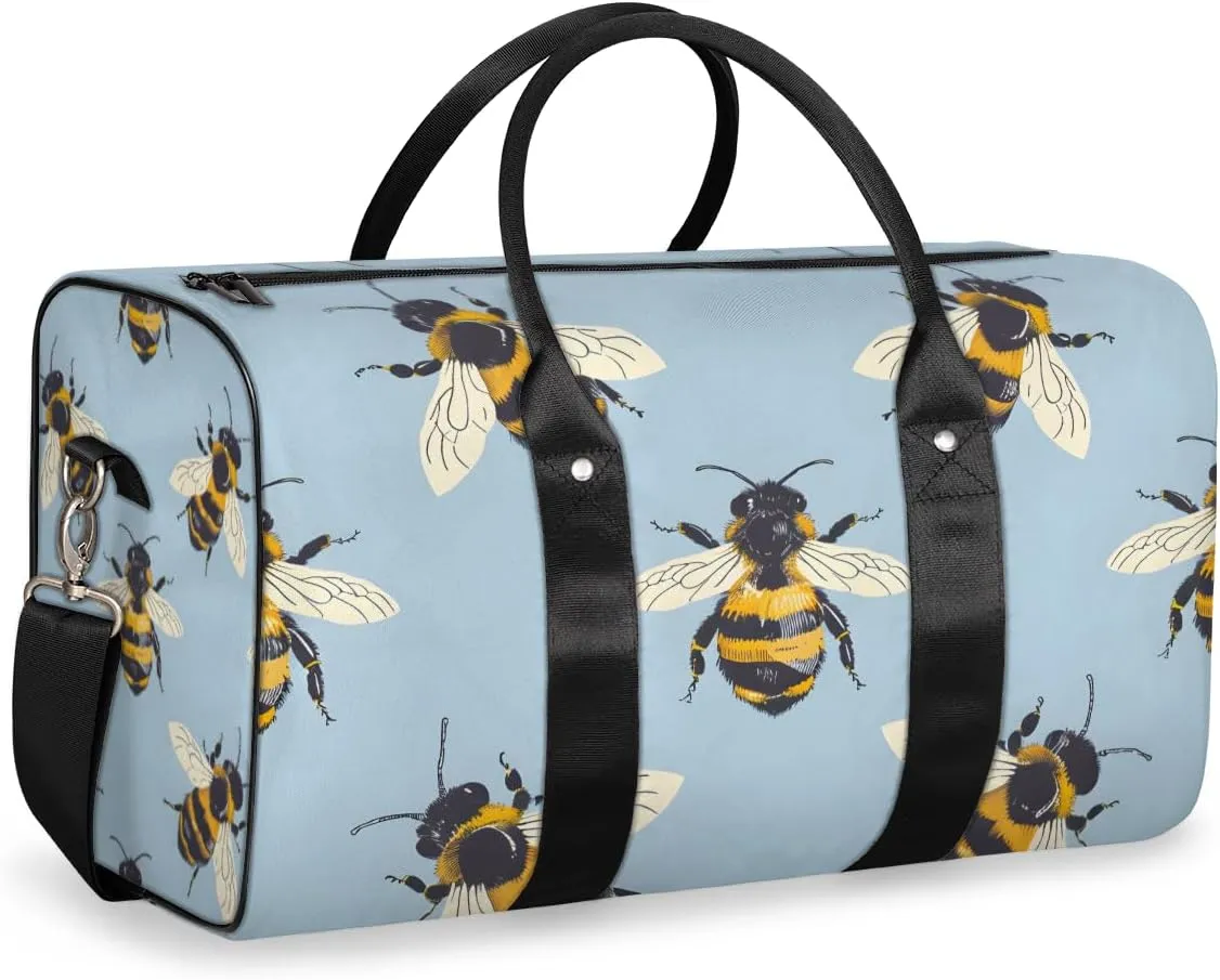 Cartoon Bee Travel Duffle Bag for Women Men Gym Duffel Foldable Bag Waterproof Weekender Kawaii Animal Duffle Tote