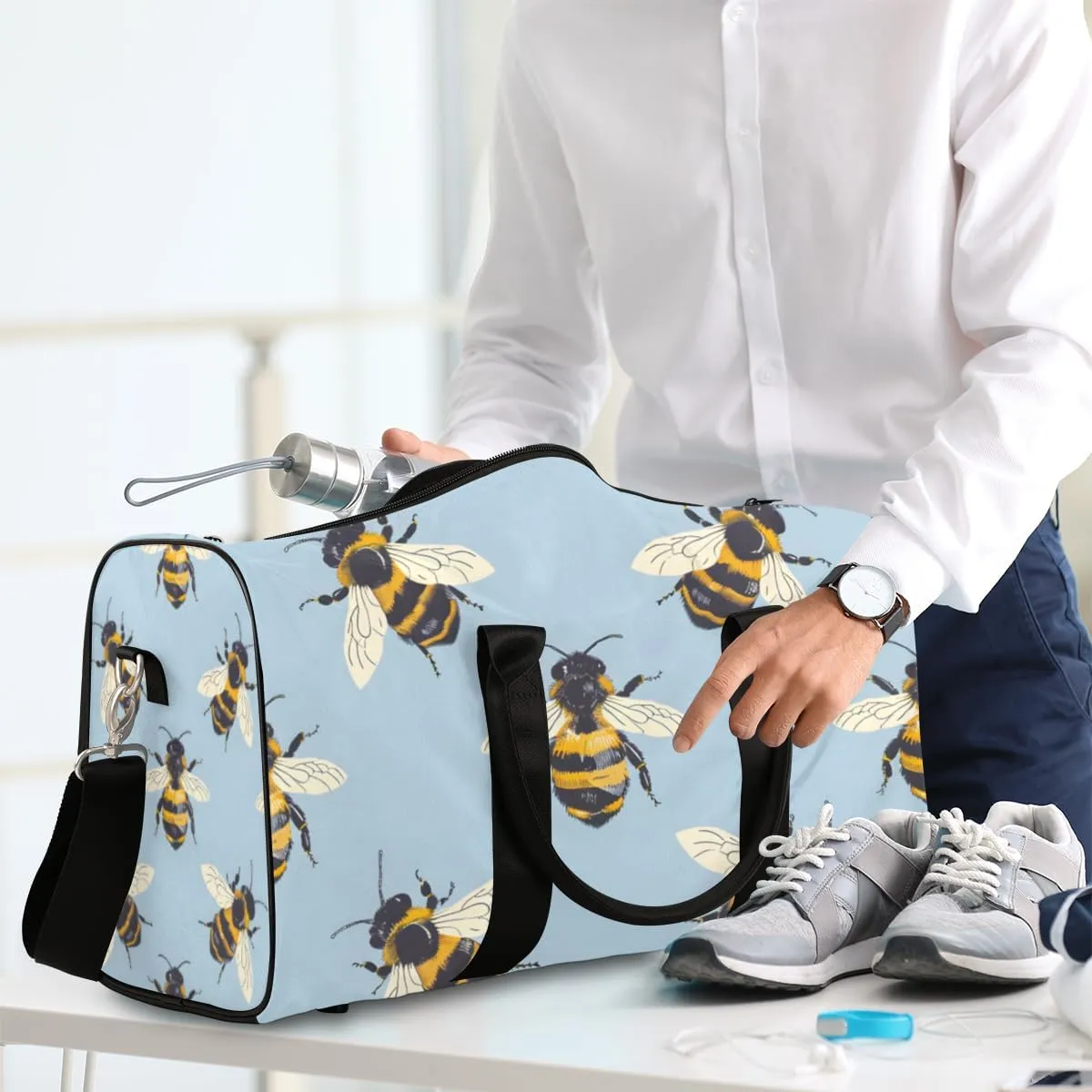 Cartoon Bee Travel Duffle Bag for Women Men Gym Duffel Foldable Bag Waterproof Weekender Kawaii Animal Duffle Tote