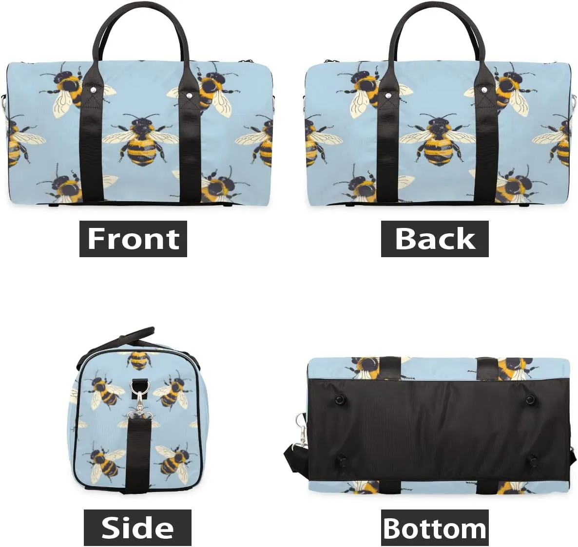 Cartoon Bee Travel Duffle Bag for Women Men Gym Duffel Foldable Bag Waterproof Weekender Kawaii Animal Duffle Tote
