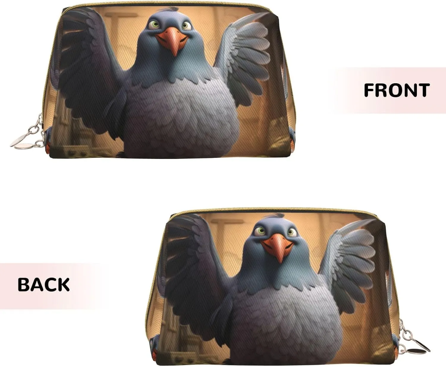 Cartoon Pigeon 1 Leather Toiletry Travel Bag, Compact Makeup Organizer For Women
