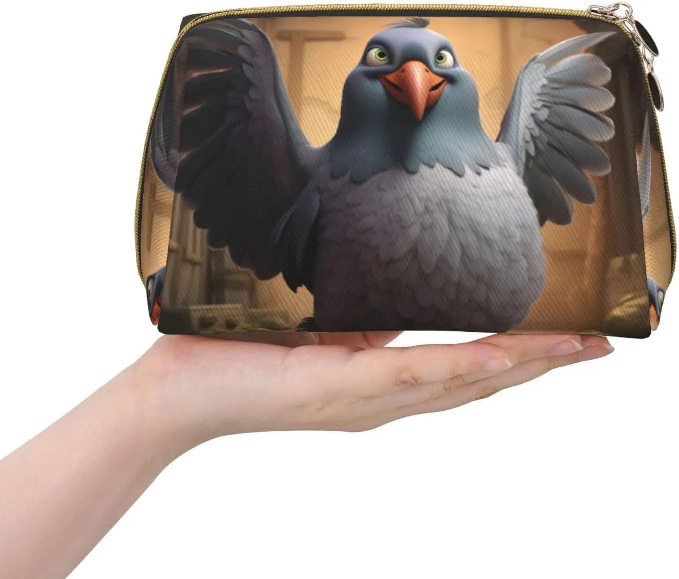 Cartoon Pigeon 1 Leather Toiletry Travel Bag, Compact Makeup Organizer For Women