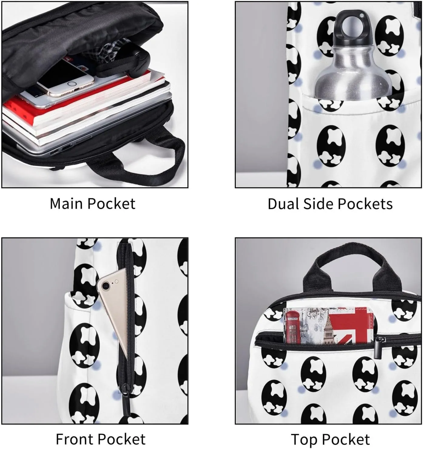 Cartoon Sad Teary Eyes Black Casual Backpacks Large Capacity Laptop Backpack Sports Fitness Rucksack Travel Carry-On Daypack Adjustable Shoulder Strap Work Bag for Outdoor Camping