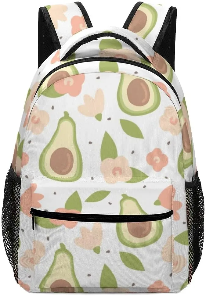 Casual Daypacks Backpacks Laptop Backpack Cute Lovely Cartoon Summer Avocado Flowers Work Bussiness School Students Bookbag Travel Hiking Gym Bags Waterproof Lightweight Women Men 16.5x12x6 Inch