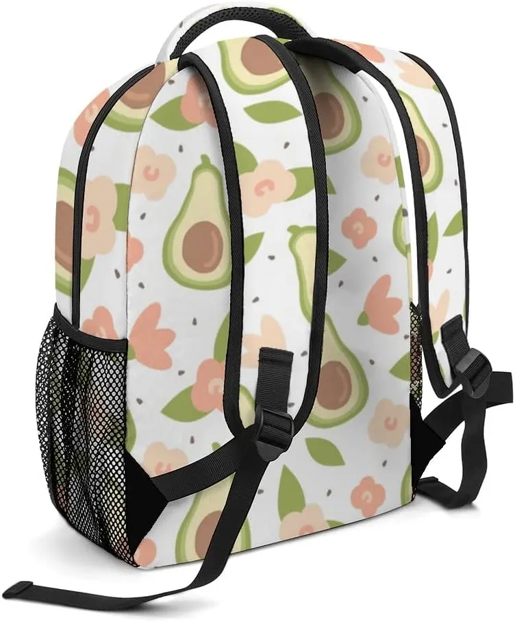 Casual Daypacks Backpacks Laptop Backpack Cute Lovely Cartoon Summer Avocado Flowers Work Bussiness School Students Bookbag Travel Hiking Gym Bags Waterproof Lightweight Women Men 16.5x12x6 Inch