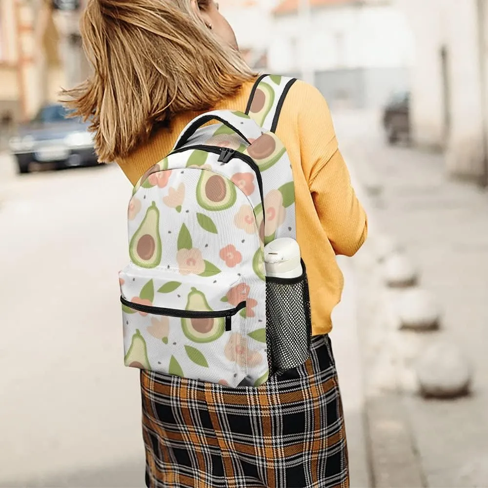 Casual Daypacks Backpacks Laptop Backpack Cute Lovely Cartoon Summer Avocado Flowers Work Bussiness School Students Bookbag Travel Hiking Gym Bags Waterproof Lightweight Women Men 16.5x12x6 Inch