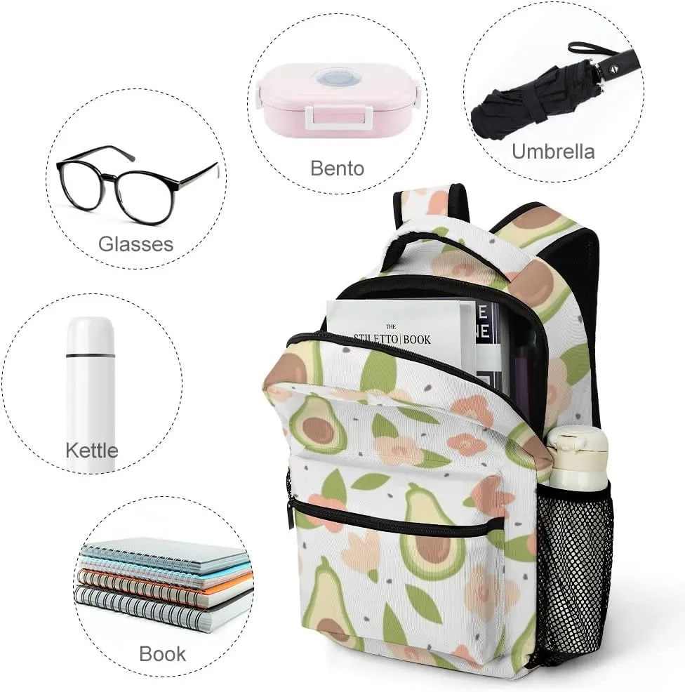 Casual Daypacks Backpacks Laptop Backpack Cute Lovely Cartoon Summer Avocado Flowers Work Bussiness School Students Bookbag Travel Hiking Gym Bags Waterproof Lightweight Women Men 16.5x12x6 Inch