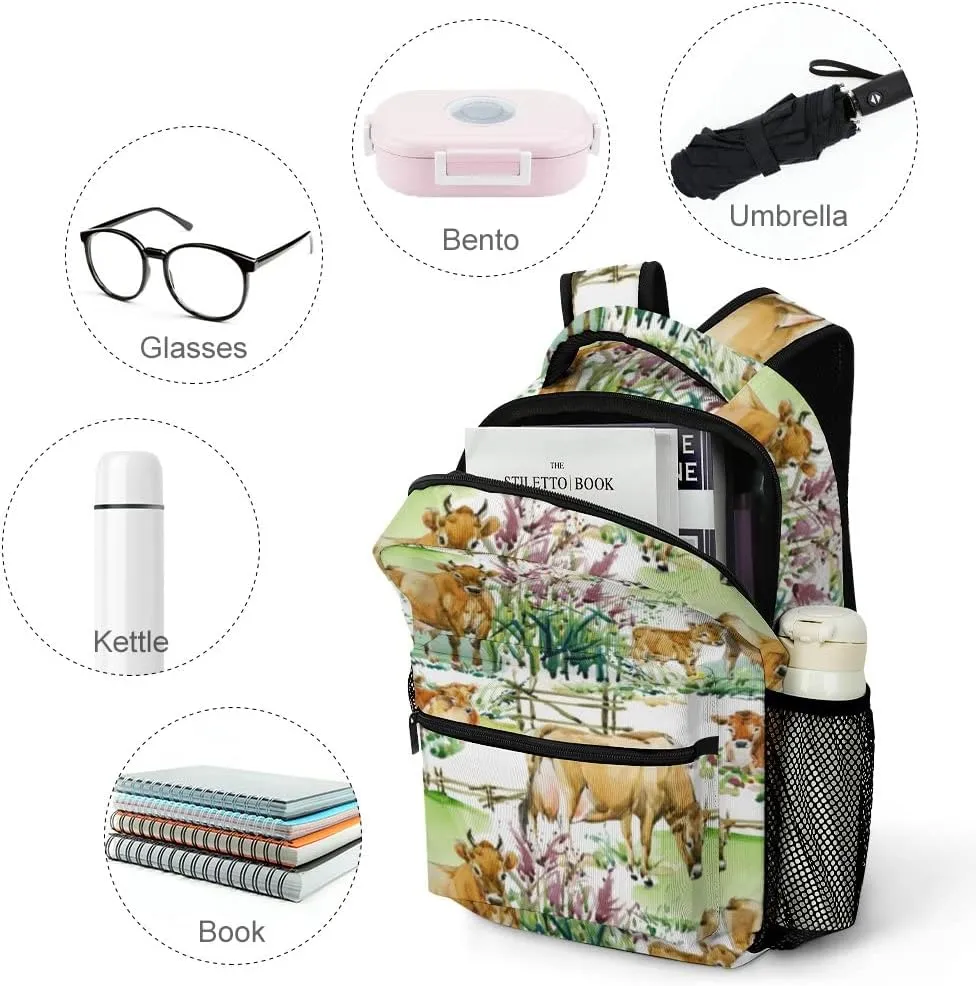 Casual Daypacks Backpacks Laptop Backpack Dairy Cows Grassland Work Bussiness School Students Bookbag Travel Hiking Gym Bags Waterproof Lightweight Women Men