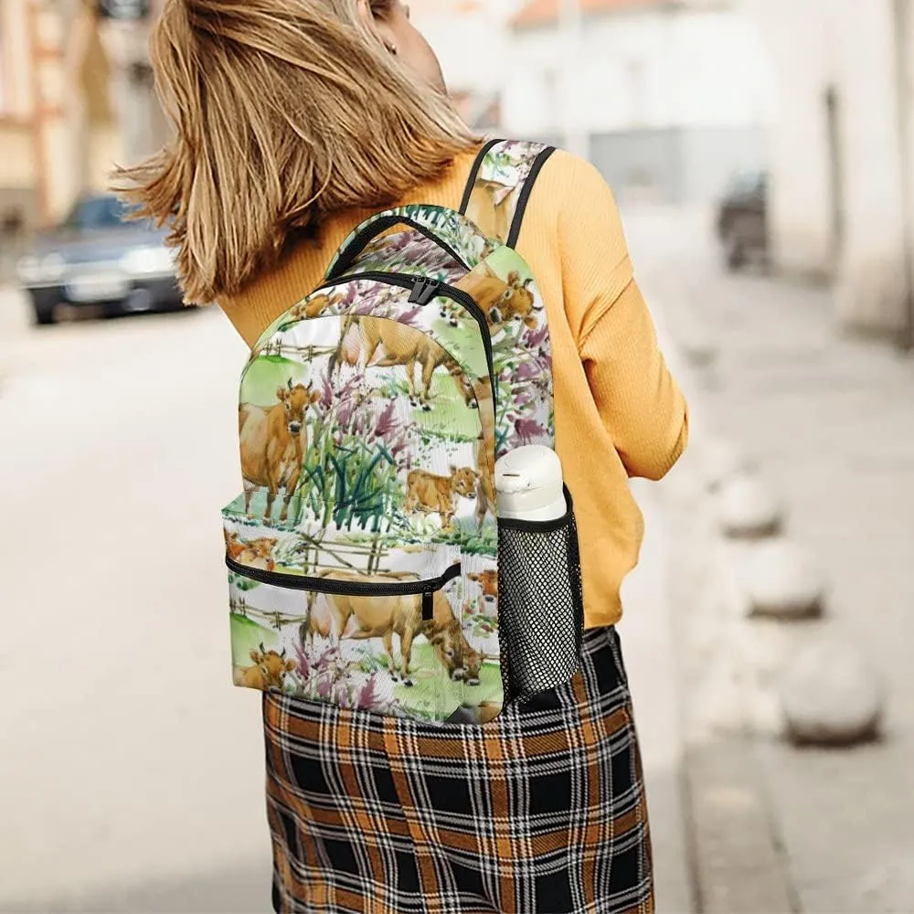 Casual Daypacks Backpacks Laptop Backpack Dairy Cows Grassland Work Bussiness School Students Bookbag Travel Hiking Gym Bags Waterproof Lightweight Women Men
