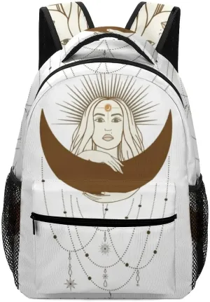 Casual Daypacks Backpacks Laptop Backpack Hand Drawn Mystical Woman Sun Moon Star Work Bussiness School Students Bookbag Travel Hiking Gym Bags Waterproof Lightweight Women Men 16.5x12x6 Inch