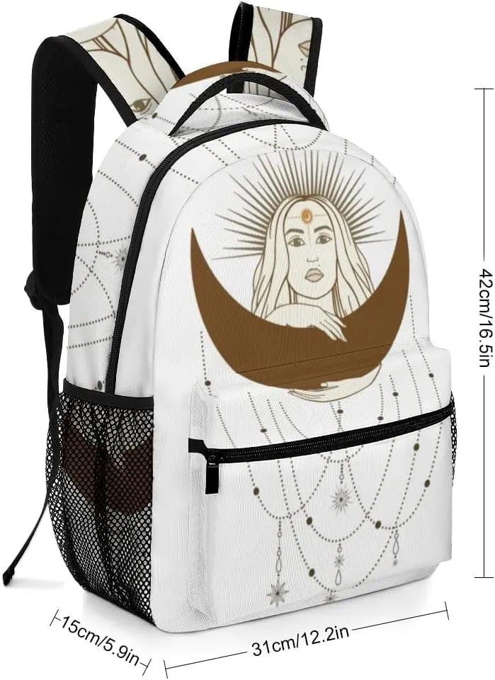 Casual Daypacks Backpacks Laptop Backpack Hand Drawn Mystical Woman Sun Moon Star Work Bussiness School Students Bookbag Travel Hiking Gym Bags Waterproof Lightweight Women Men 16.5x12x6 Inch