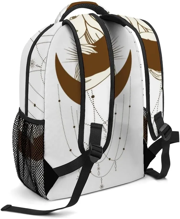 Casual Daypacks Backpacks Laptop Backpack Hand Drawn Mystical Woman Sun Moon Star Work Bussiness School Students Bookbag Travel Hiking Gym Bags Waterproof Lightweight Women Men 16.5x12x6 Inch