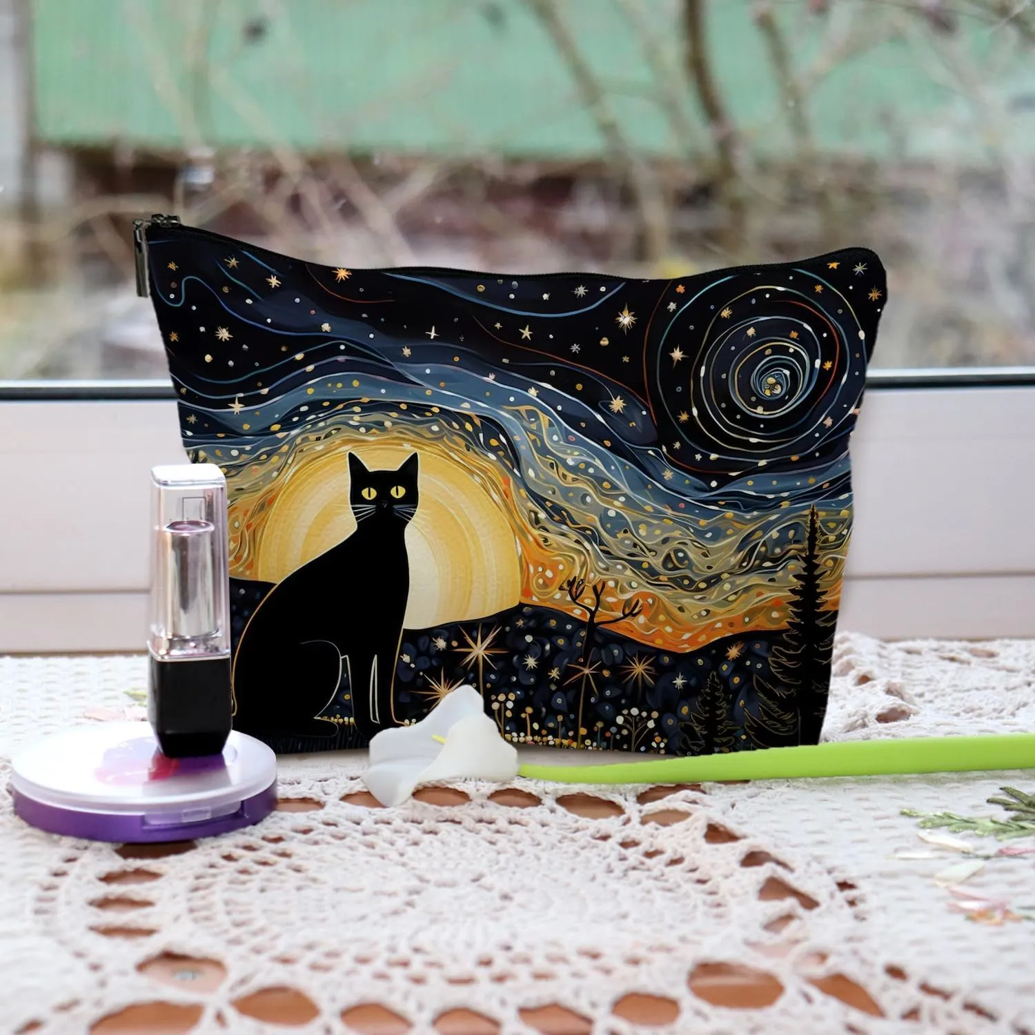Cat Leather Makeup Bag for Women - Cat Mom & Lover Gifts, Cosmetic Bag for Girls