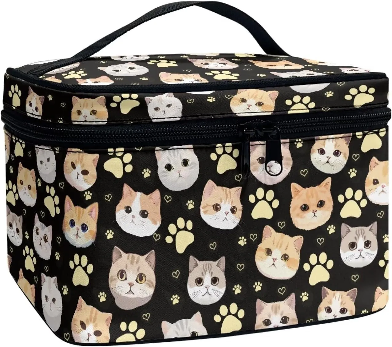 Cat Paw Makeup Cosmetic Bag for Women Girls Zipper Toiletry Bag Holder Large Capacity Brushes Organizer Case with Handle Easy to Clean for Weekend Getaways, Vacations