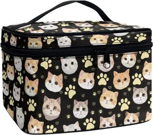 Cat Paw Makeup Cosmetic Bag for Women Girls Zipper Toiletry Bag Holder Large Capacity Brushes Organizer Case with Handle Easy to Clean for Weekend Getaways, Vacations