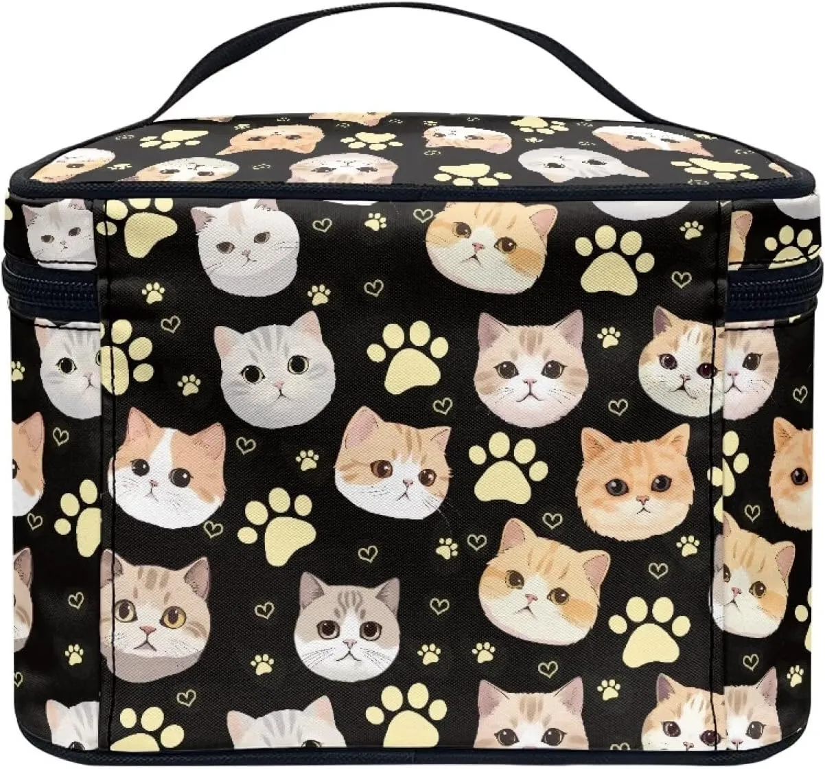 Cat Paw Makeup Cosmetic Bag for Women Girls Zipper Toiletry Bag Holder Large Capacity Brushes Organizer Case with Handle Easy to Clean for Weekend Getaways, Vacations