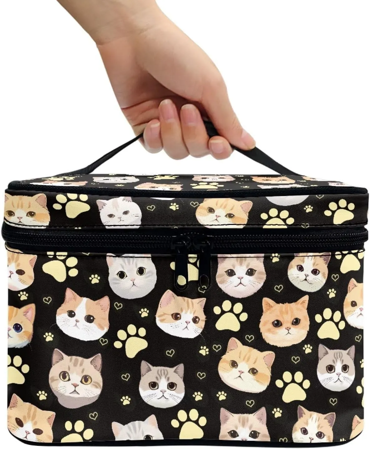 Cat Paw Makeup Cosmetic Bag for Women Girls Zipper Toiletry Bag Holder Large Capacity Brushes Organizer Case with Handle Easy to Clean for Weekend Getaways, Vacations