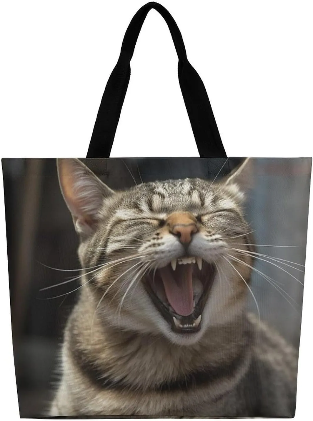 Cat with Open Mouth Tote Bag Large Women Casual Shoulder Bag Reusable Grocery Bag Fasion Handbag for Office Shopping Travel