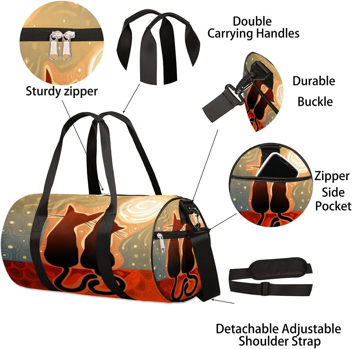 Cats Starry Night Gym Bag Small Gym Duffel Bags for Men Women Overnight Weekender Bag Lightweight Sport Duffle Bag Carry On Gymbag
