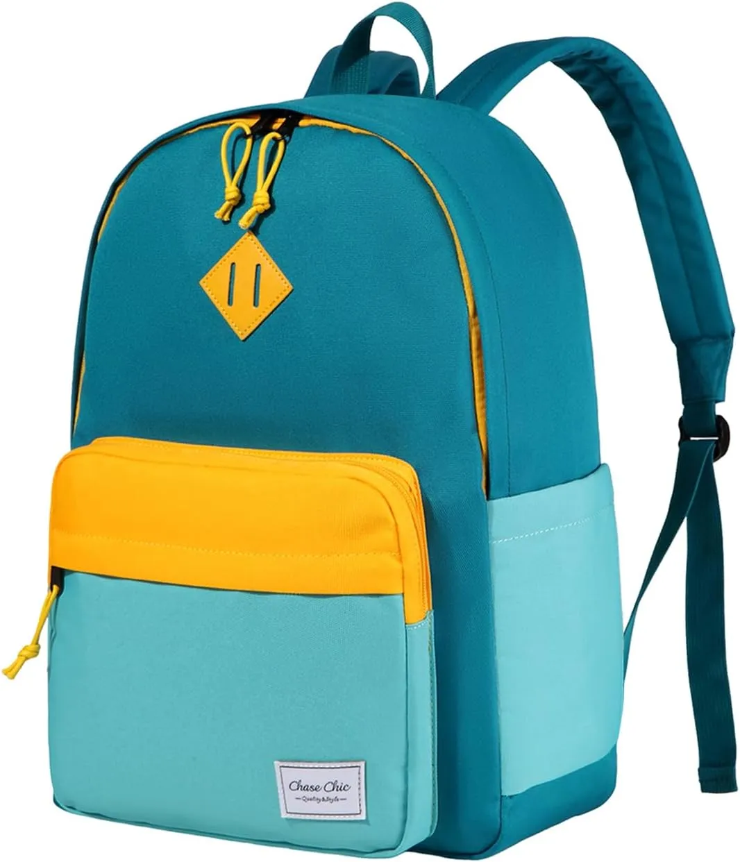 Chase Chic Kids Backpack for Boys - 17 inch School Backpacks for Toddler Girls Fits 6 to 12 Years Old - Lightweight Water Resistant Preschool Bookbag for Travel Daycare (Green Blue)