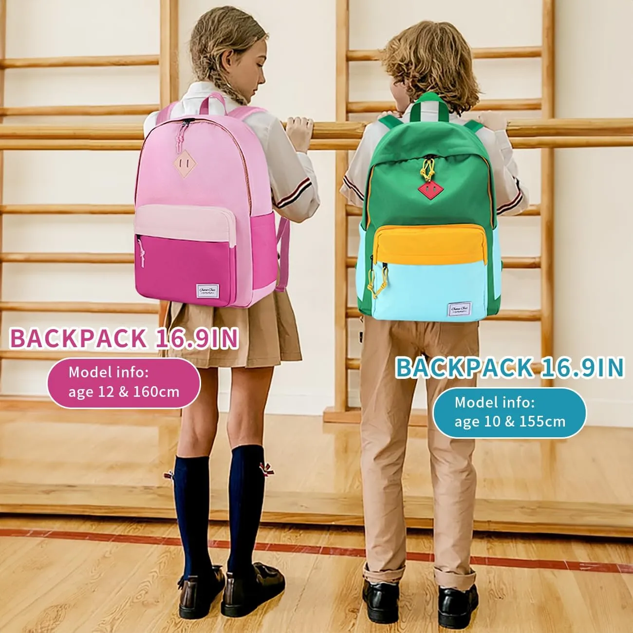 Chase Chic Kids Backpack for Girls - 17 inch School Backpacks for Toddler Fits 6 to 12 Years Old - Lightweight Water Resistant Preschool Bookbag for Travel Daycare (Green Light Blue)