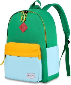 Chase Chic Kids Backpack for Girls - 17 inch School Backpacks for Toddler Fits 6 to 12 Years Old - Lightweight Water Resistant Preschool Bookbag for Travel Daycare (Green Light Blue)