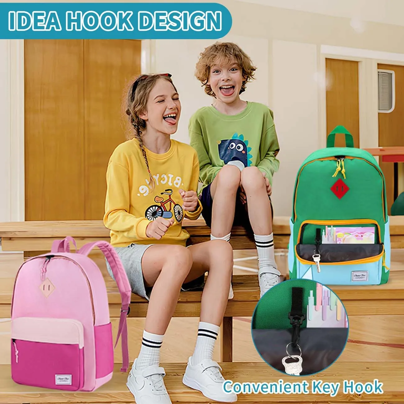 Chase Chic Kids Backpack for Girls - 17 inch School Backpacks for Toddler Fits 6 to 12 Years Old - Lightweight Water Resistant Preschool Bookbag for Travel Daycare (Green Light Blue)