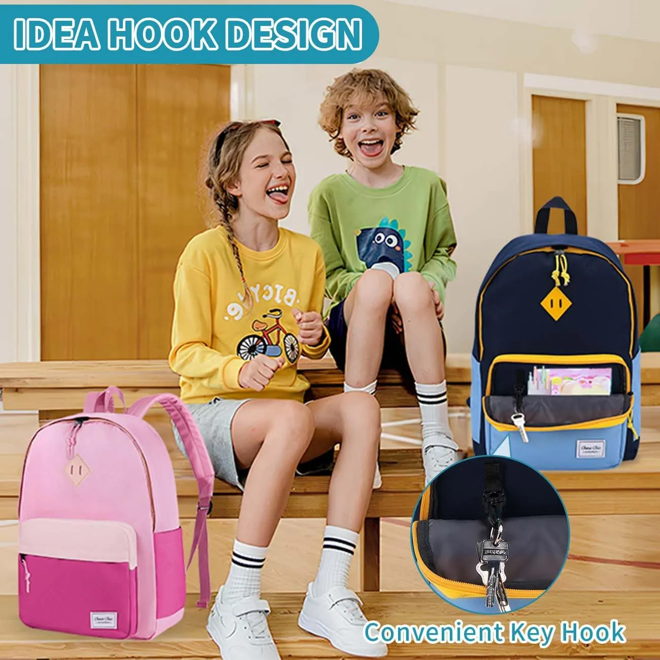 Chase Chic Kids Backpack for Girls - 17 inch School Backpacks for Toddler Fits 6 to 12 Years Old - Lightweight Water Resistant Preschool Bookbag for Travel Daycare (Light Blue)
