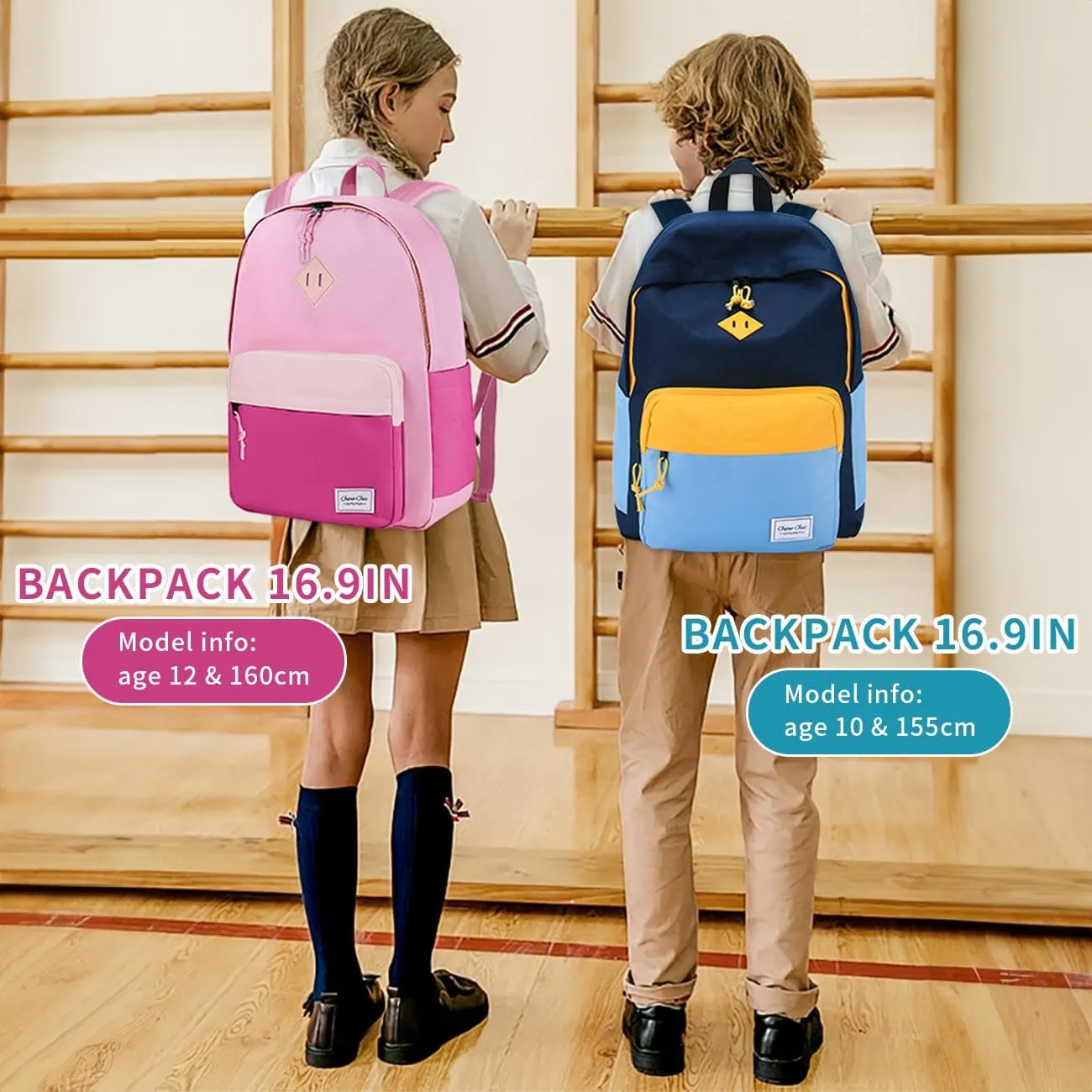 Chase Chic Kids Backpack for Girls - 17 inch School Backpacks for Toddler Fits 6 to 12 Years Old - Lightweight Water Resistant Preschool Bookbag for Travel Daycare (Light Blue)