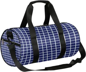 Checked Grid Blue Gym Bag Small Gym Duffel Bags for Men Women Overnight Weekender Bag Lightweight Sport Duffle Bag Carry On Gymbag