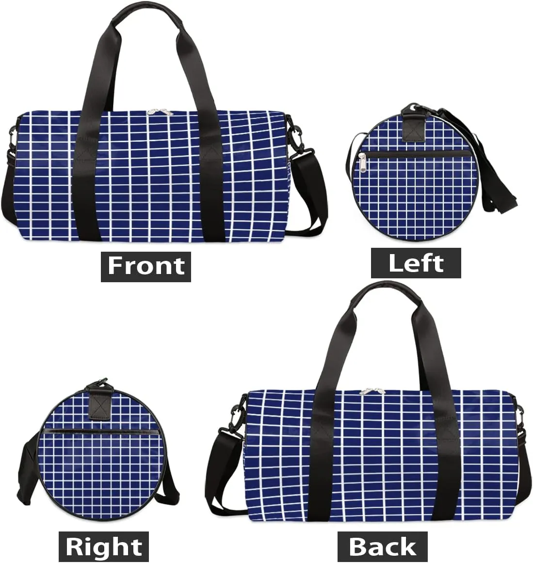 Checked Grid Blue Gym Bag Small Gym Duffel Bags for Men Women Overnight Weekender Bag Lightweight Sport Duffle Bag Carry On Gymbag