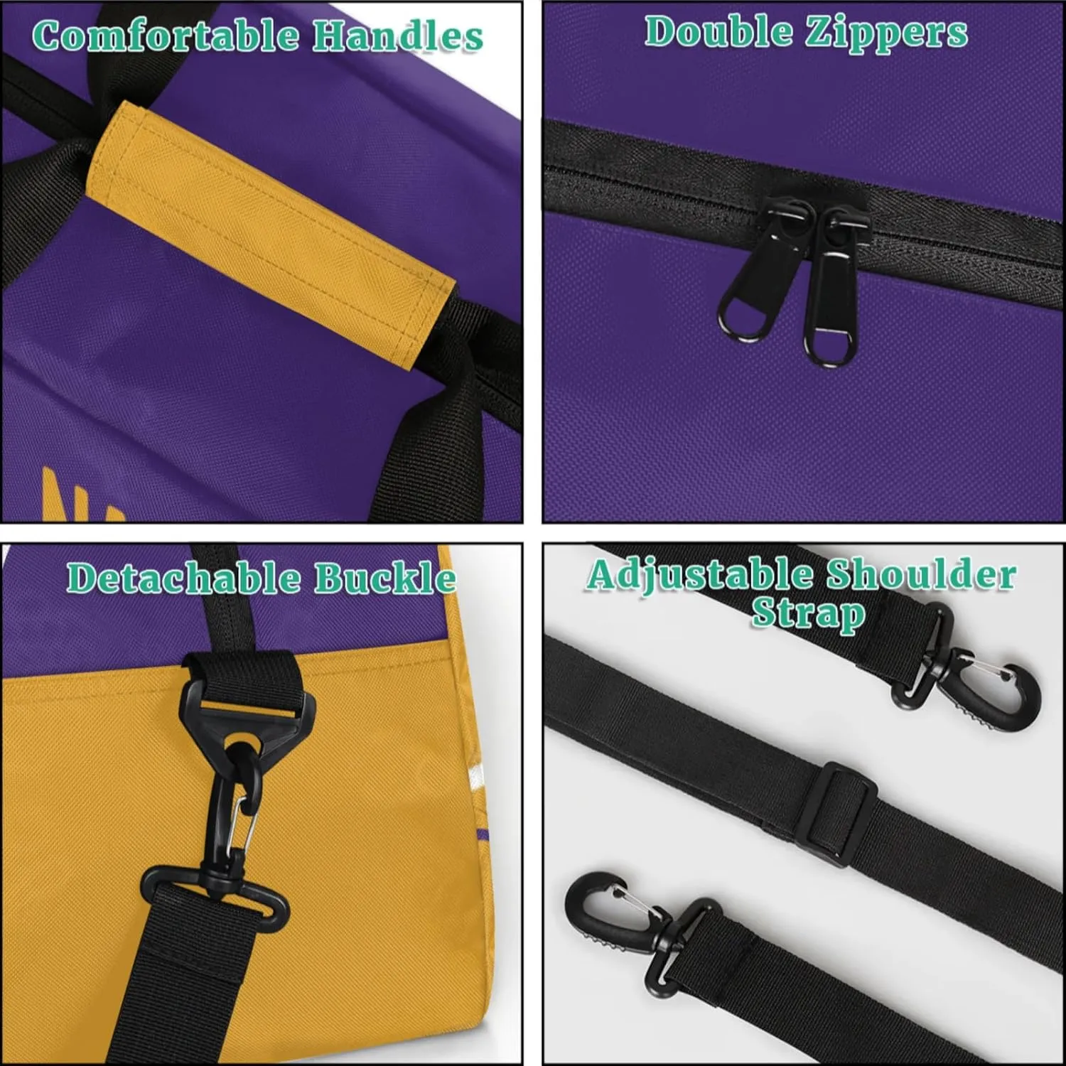 Cheer-Bags for Girls, Personalized Name Dance Gymnastics Ballet Sport Travel Duffel Bags for Cheerleader Kids with Custom Team Name for Overnight Weekender,Purple Yellow