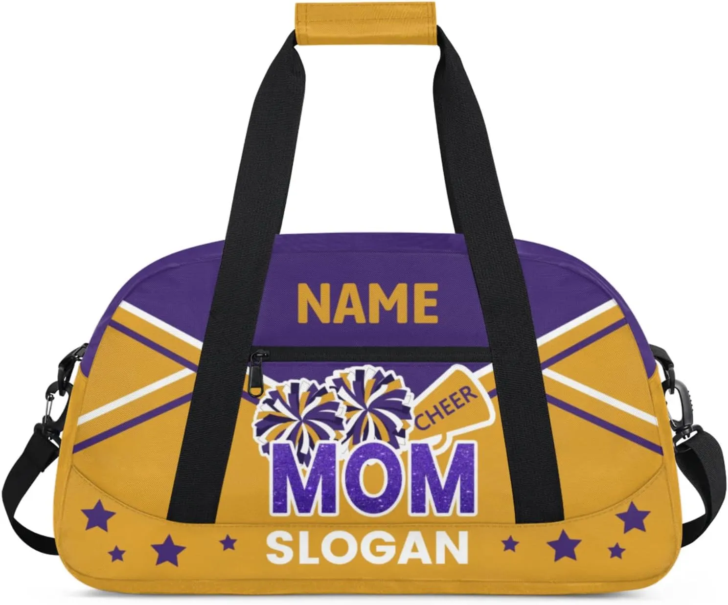 Cheer-Bags for Girls, Personalized Name Dance Gymnastics Ballet Sport Travel Duffel Bags for Cheerleader Kids with Custom Team Name for Overnight Weekender,Purple Yellow