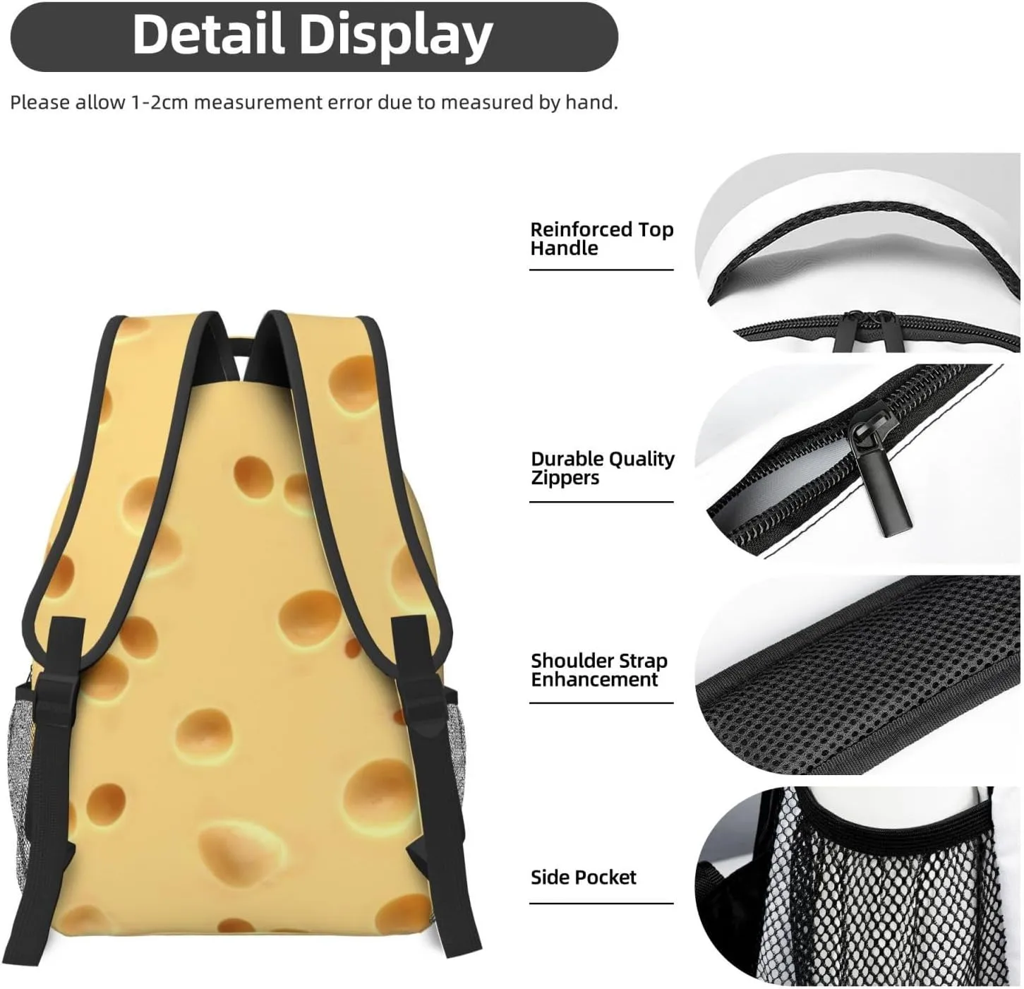 Cheese Backpack Funny Food Laptop Bookbag Travel Daypack Lightweight Durable Bag For Women Men