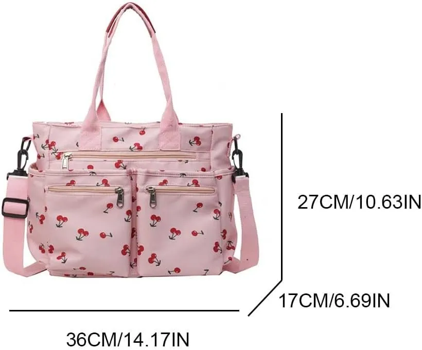 Cherry Tote Bags for Women - Coquette Handbag Large Capacity Cherry Crossbody Work Tote Purse Nylon Shoulder Bag