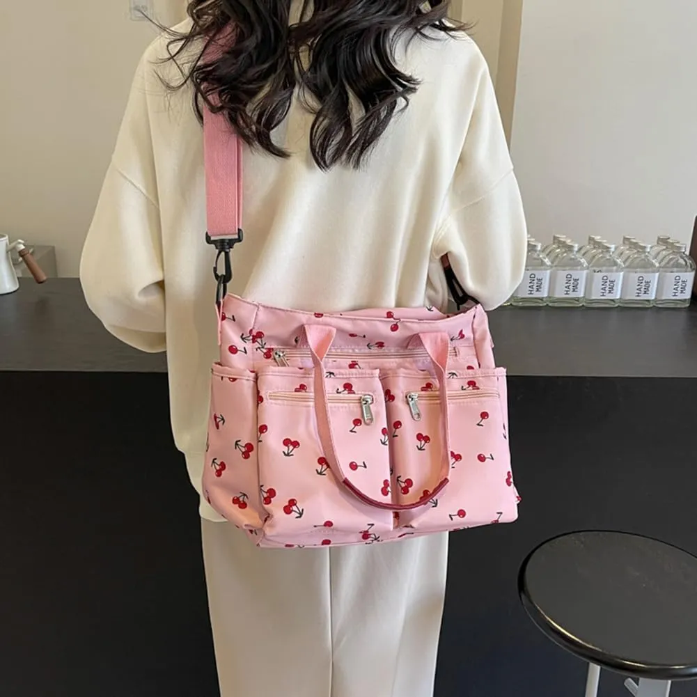Cherry Tote Bags for Women - Coquette Handbag Large Capacity Cherry Crossbody Work Tote Purse Nylon Shoulder Bag