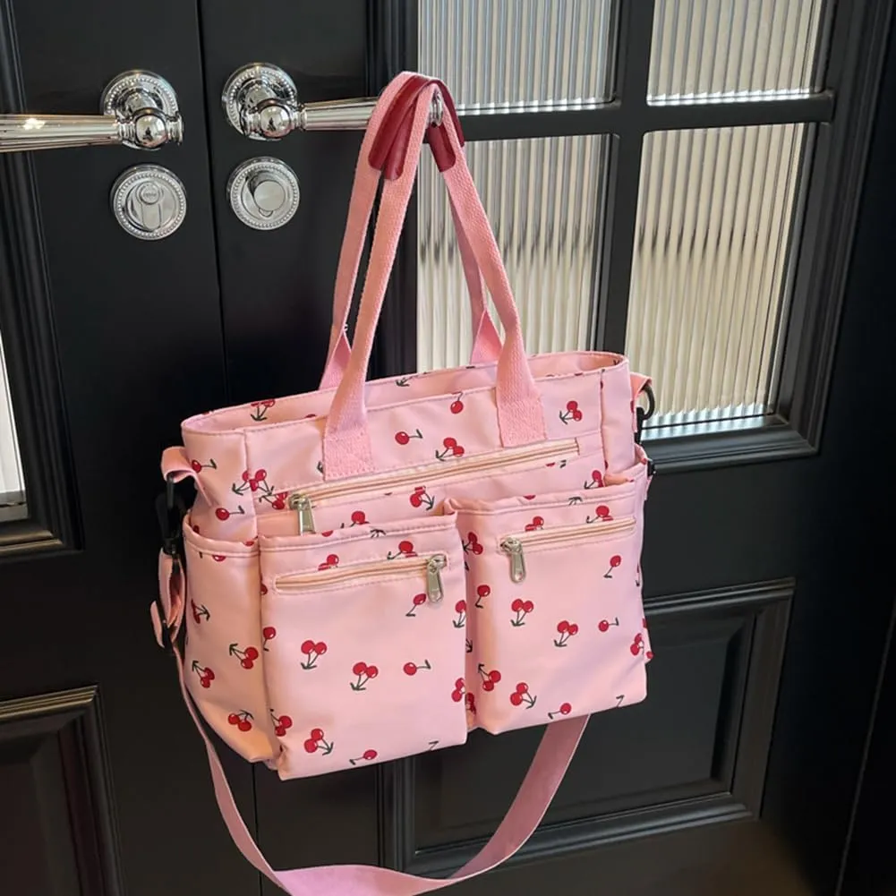Cherry Tote Bags for Women - Coquette Handbag Large Capacity Cherry Crossbody Work Tote Purse Nylon Shoulder Bag