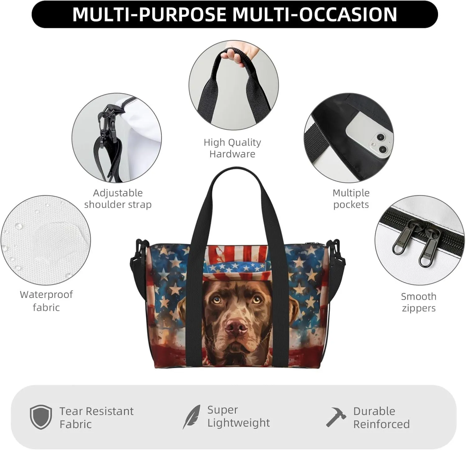 Chesapeake Bay Retriever print Travel Duffel Bag, Sports Tote Gym Bag, Swim Pool Bag Large Shoulder Tote Bag for Beach Weekender
