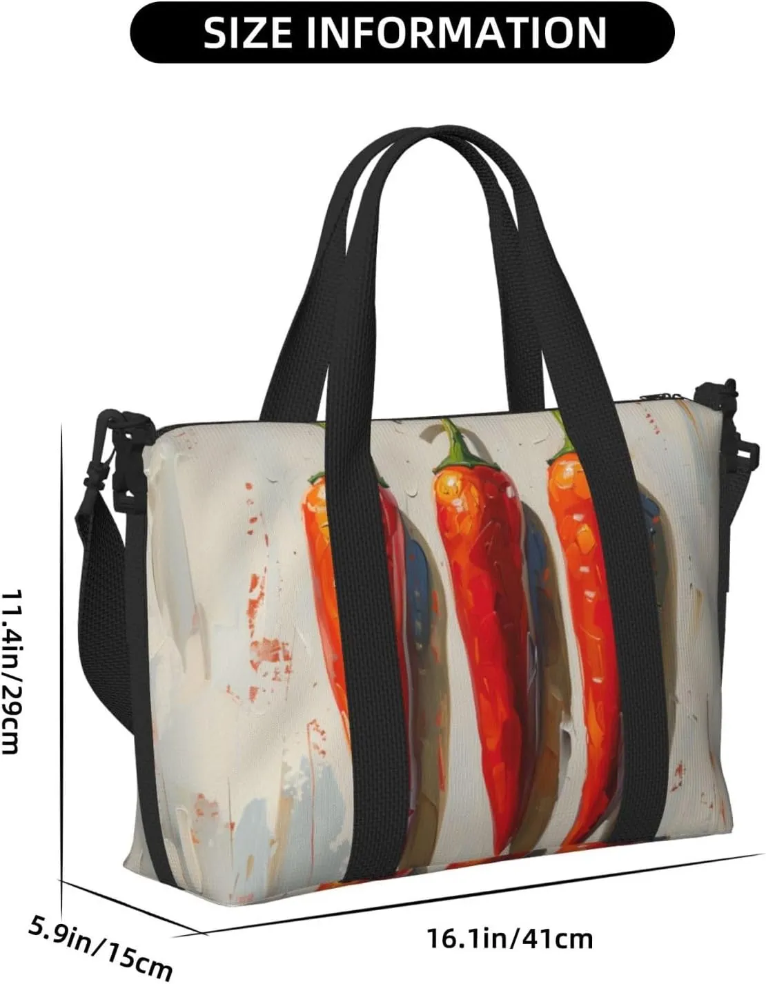 chilies print Travel Duffel Bag, Sports Tote Gym Bag, Swim Pool Bag Large Shoulder Tote Bag for Beach Weekender