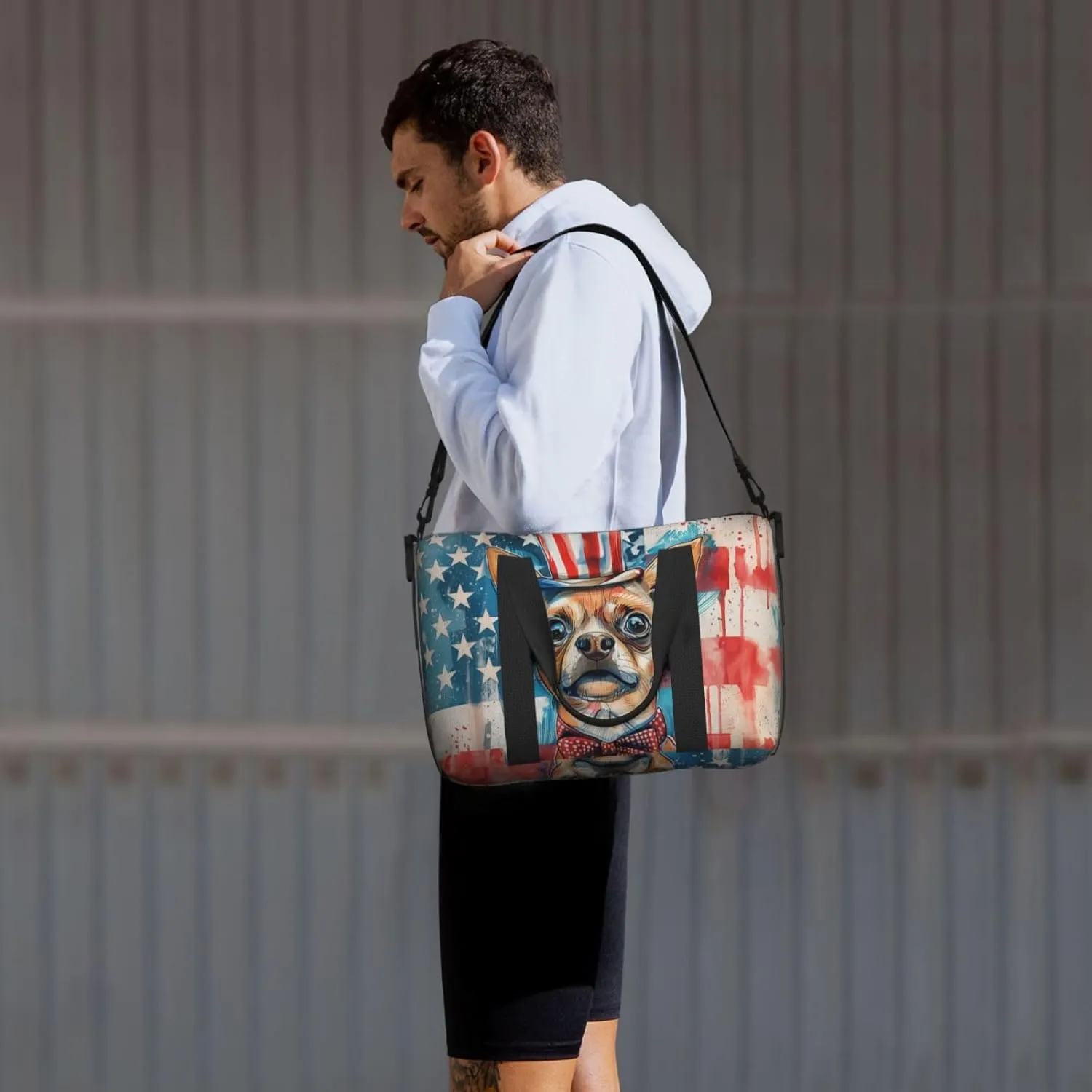 Chinese Chongqing Dog print Travel Duffel Bag, Sports Tote Gym Bag, Swim Pool Bag Large Shoulder Tote Bag for Beach Weekender