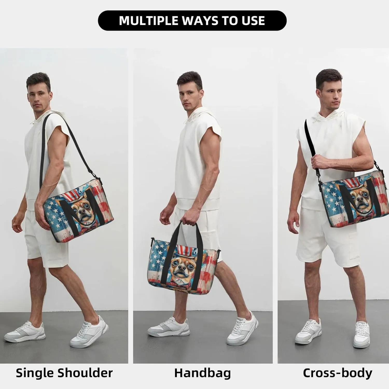 Chinese Chongqing Dog print Travel Duffel Bag, Sports Tote Gym Bag, Swim Pool Bag Large Shoulder Tote Bag for Beach Weekender