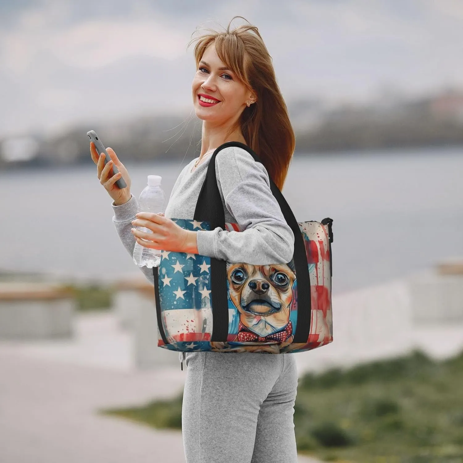 Chinese Chongqing Dog print Travel Duffel Bag, Sports Tote Gym Bag, Swim Pool Bag Large Shoulder Tote Bag for Beach Weekender
